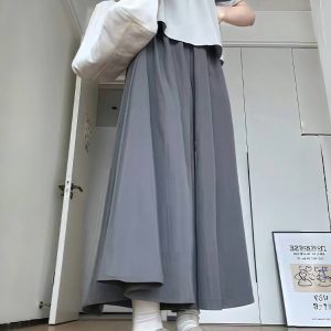 Plus Size Women's Loose Wide-Leg Skirt Pants with Elastic Waist - Summer 2025 Gray Fashionable Y2K Style