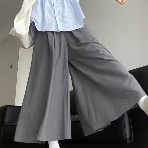 Plus Size Women's Loose Wide-Leg Skirt Pants with Elastic Waist - Summer 2025 Gray Fashionable Y2K Style