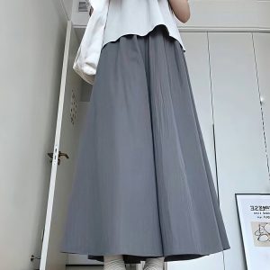 Plus Size Women's Loose Wide-Leg Skirt Pants with Elastic Waist - Summer 2025 Gray Fashionable Y2K Style