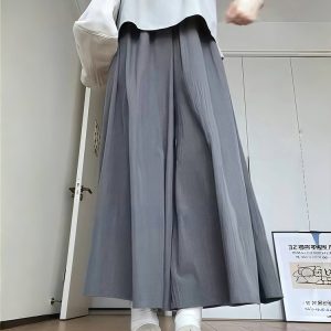 Plus Size Women's Loose Wide-Leg Skirt Pants with Elastic Waist - Summer 2025 Gray Fashionable Y2K Style