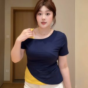 Plus-Size Women's Off-Shoulder Short Sleeve T-Shirt, Slim Fit Faux Two-Piece Top, Summer Fashion for Curvy Women, Trendy Style