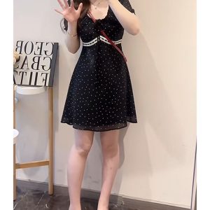 Plus-Size Women's Polka Dot Slimming Dress, Short Sleeve Summer Style, High-End French Temperament, Chic and Stylish for Everyday Wear