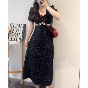 Plus-Size Women's Polka Dot Slimming Dress, Short Sleeve Summer Style, High-End French Temperament, Chic and Stylish for Everyday Wear