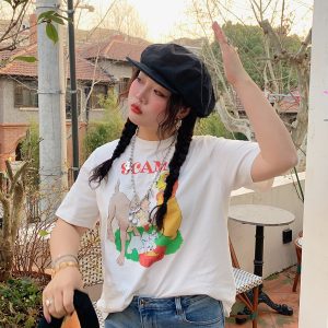 Plus Size Women's Printed Short Sleeve T-Shirt - Gold Support Design, Spring Summer 2025, Casual Base Top, Y2K Style