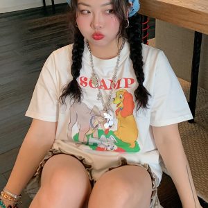 Plus Size Women's Printed Short Sleeve T-Shirt - Gold Support Design, Spring Summer 2025, Casual Base Top, Y2K Style