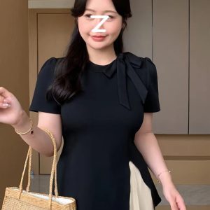 Plus-Size Women's Short Sleeve Irregular Split T-Shirt - Trendy Summer Top for Curvy Figures