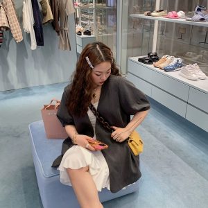 Plus-Size Women's Short-Sleeved Blazer, No Collar, Thin Summer Suit Jacket in Gray - High-End Quality Fashion Outerwear