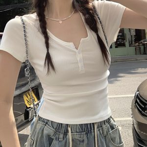 Plus-Size Women's Slim-Fit Short Sleeve T-Shirt - 2025 Summer Versatile Basic Top for Curvy Style