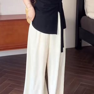 Plus Size Women's Summer High Waist Loose Wide-Leg Pants - Casual Cool Feeling Versatile Slimming Fashion Trousers