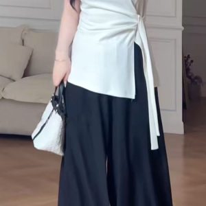 Plus Size Women's Summer High Waist Loose Wide-Leg Pants - Casual Cool Feeling Versatile Slimming Fashion Trousers