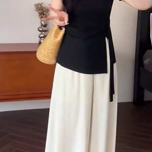 Plus Size Women's Summer High Waist Loose Wide-Leg Pants - Casual Cool Feeling Versatile Slimming Fashion Trousers