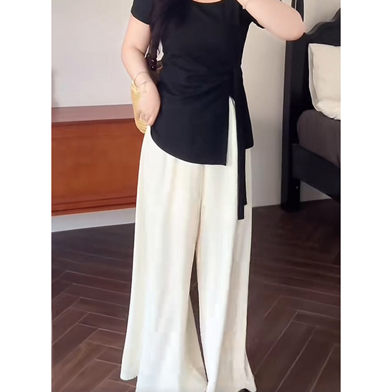 Plus Size Women's Summer High Waist Loose Wide-Leg Pants - Casual Cool Feeling Versatile Slimming Fashion Trousers