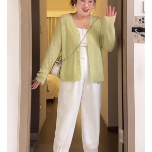 Plus Size Women's Summer Ice Silk Knitted Cardigan - Versatile Lightweight Jacket for Curvy Figures, Sun Protection Top, Air Conditioning Shirt