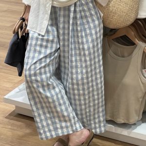 Plus Size Women's Summer Plaid Balloon Pants - Flattering Loose Nine-Point Style, Lightweight and Cool for 2025
