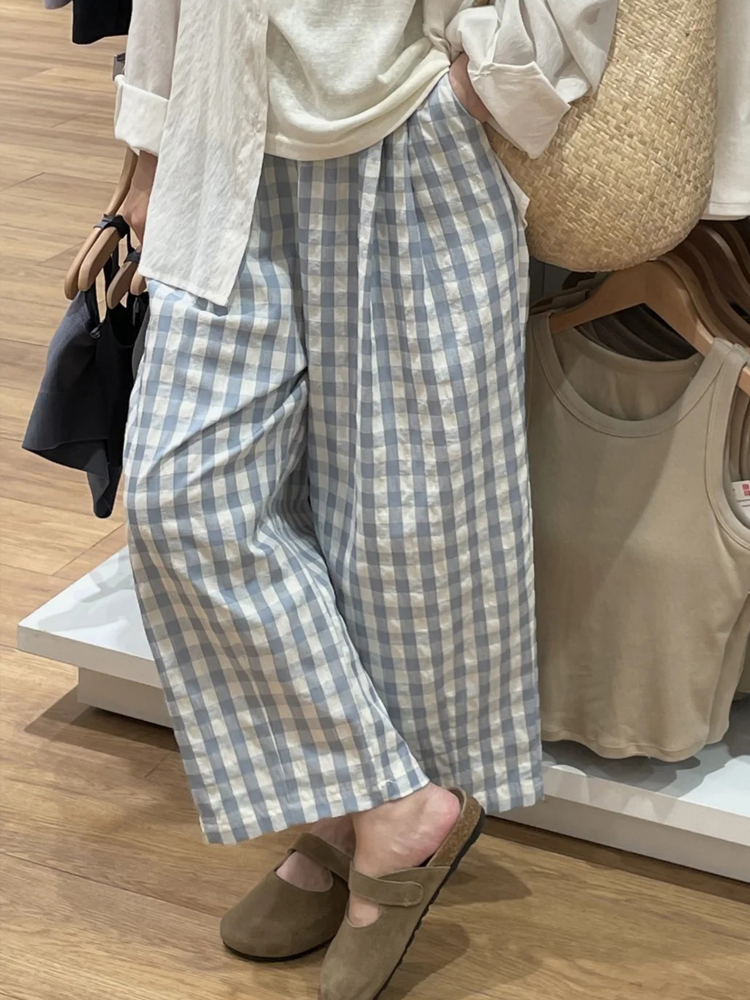 Plus Size Women's Summer Plaid Balloon Pants - Flattering Loose Nine-Point Style, Lightweight and Cool for 2025 Plus Size Women's Summer Plaid Balloon Pants - Flattering Loose Nine-Point Style, Lightweight and Cool for 2025