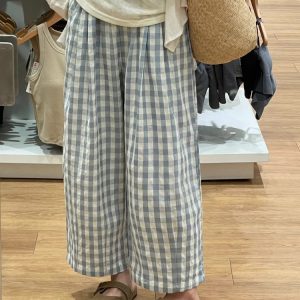 Plus Size Women's Summer Plaid Balloon Pants - Flattering Loose Nine-Point Style, Lightweight and Cool for 2025