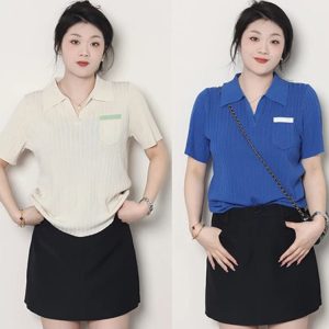 Plus Size Women's Summer Short Sleeve Ice Silk Polo Knitted Top, Slimming Design, Belly Covering, Lightweight Casual Wear