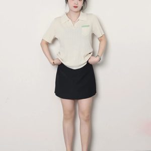 Plus Size Women's Summer Short Sleeve Ice Silk Polo Knitted Top, Slimming Design, Belly Covering, Lightweight Casual Wear