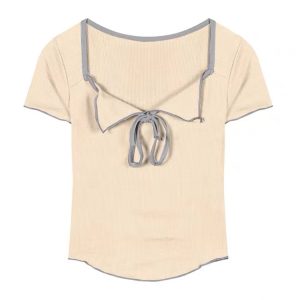 Plus Size Women's Summer Short Sleeve T-Shirt – Spicy Slim Fit Tummy-Covering Tie Top for a Trendy Look