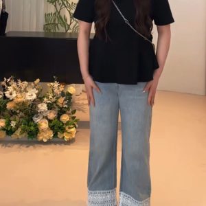 Plus Size Women's Summer Short Sleeve T-shirt with Lotus Leaf Edges, Flattering Design for Chubby Figures, Versatile Youthful Style