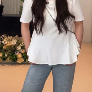 Plus Size Women's Summer Short Sleeve T-shirt with Lotus Leaf Edges, Flattering Design for Chubby Figures, Versatile Youthful Style