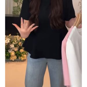 Plus Size Women's Summer Short Sleeve T-shirt with Lotus Leaf Edges, Flattering Design for Chubby Figures, Versatile Youthful Style