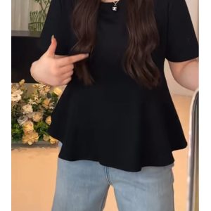 Plus Size Women's Summer Short Sleeve T-shirt with Lotus Leaf Edges, Flattering Design for Chubby Figures, Versatile Youthful Style