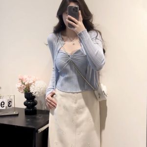 Plus Size Women's Vintage Knitted Vest Top and Slim-Fit Long Sleeve Cardigan Set for Spring and Autumn Fashion