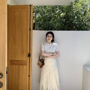 Plus-Size Zen-Inspired Body-Shaping Dress, Elegant Irregular White Design, Chinese Style, Trendy for Y2K and Modern Fashion