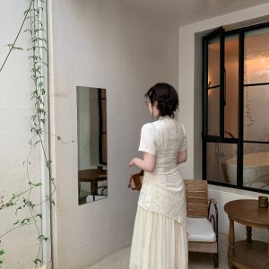 Plus-Size Zen-Inspired Body-Shaping Dress, Elegant Irregular White Design, Chinese Style, Trendy for Y2K and Modern Fashion