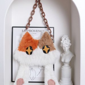 Plush Cat Crossbody Bag for Women - Soft Three-Color Face-Covering Design, Autumn/Winter Niche Style