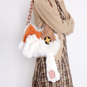 Plush Cat Crossbody Bag for Women - Soft Three-Color Face-Covering Design, Autumn/Winter Niche Style