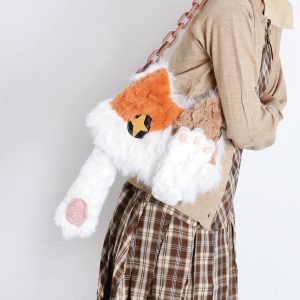 Plush Cat Crossbody Bag for Women - Soft Three-Color Face-Covering Design, Autumn/Winter Niche Style