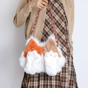Plush Cat Crossbody Bag for Women - Soft Three-Color Face-Covering Design, Autumn/Winter Niche Style
