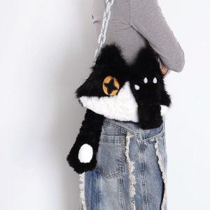 Plush Cow Cat Crossbody Bag for Students - Cute Face-Covering Design, Autumn Winter Niche Style