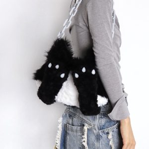 Plush Cow Cat Crossbody Bag for Students - Cute Face-Covering Design, Autumn Winter Niche Style