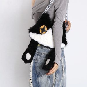 Plush Cow Cat Crossbody Bag for Students - Cute Face-Covering Design, Autumn Winter Niche Style