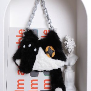 Plush Cow Cat Crossbody Bag for Students - Cute Face-Covering Design, Autumn Winter Niche Style