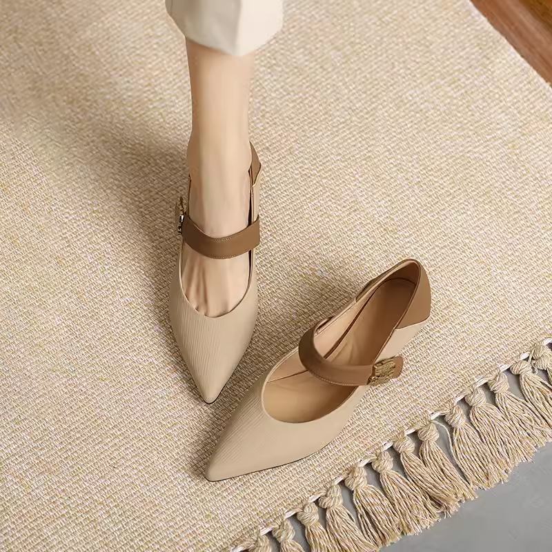 Pointed Toe One-Strap Mary Jane Shoes for Women - Fashionable Slimming Design, Versatile Style, Ideal for 90s and Y2K Looks