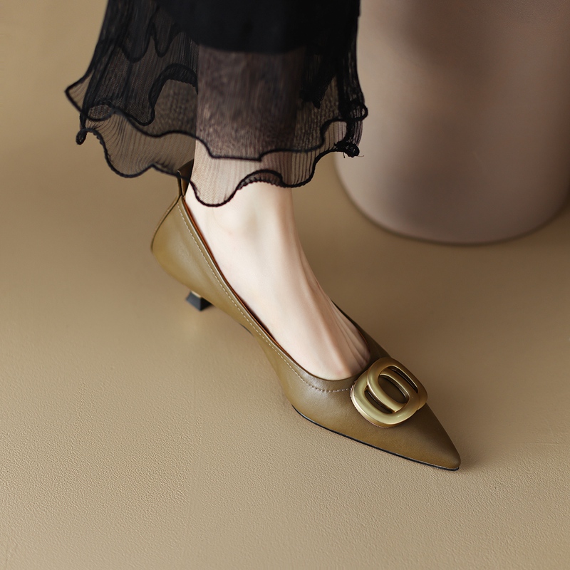 Pointed Toe Stiletto High Heels in Genuine Leather - Commuting Style Shallow Mouth Flats for Effortless Chic Elegance Pointed Toe Stiletto High Heels in Genuine Leather - Commuting Style Shallow Mouth Flats for Effortless Chic Elegance