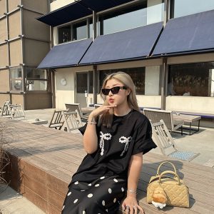 Polka Dot Black and White Color-Blocking Slim-Fit Women's Skirt - Versatile Spring and Summer Style, 2024 Niche Design, Y2K Fashion