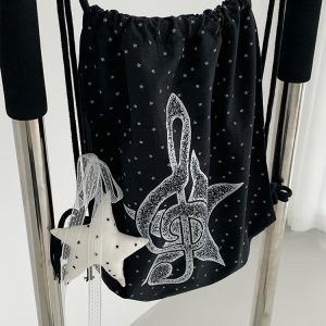 Polka Dot Print Music Note Casual Drawstring Backpack for Stylish Everyday Use