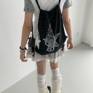 Polka Dot Print Music Note Casual Drawstring Backpack for Stylish Everyday Use