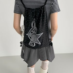 Polka Dot Print Music Note Casual Drawstring Backpack for Stylish Everyday Use