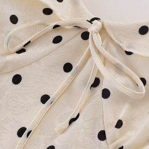 Polka Dot Print Ruffled V-Neck Puff Sleeve Dress for Women - Slimming Waist-Defining Long Dress, Perfect for 90s and Y2K Style