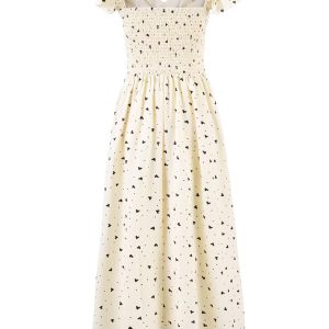 Polka Dot Short Sleeve Dress for Women - French Heart Design, Long Skirt, Summer 2025 Fashion, Cute and Trendy Look