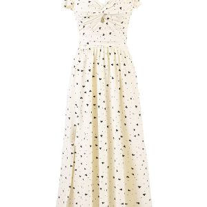 Polka Dot Short Sleeve Dress for Women - French Heart Design, Long Skirt, Summer 2025 Fashion, Cute and Trendy Look