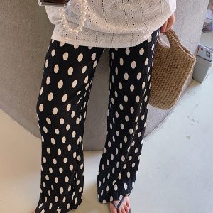 Polka Dot Wide-Leg Pants for Women, High-Waisted Summer Trousers, Loose Fit Casual Split Design, Trendy Fashion for Stylish Looks