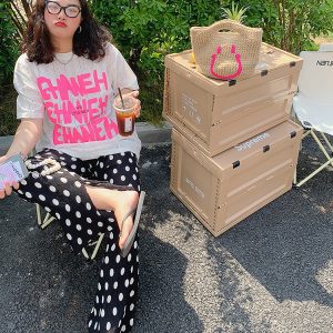 Polka Dot Wide-Leg Pants for Women, High-Waisted Summer Trousers, Loose Fit Casual Split Design, Trendy Fashion for Stylish Looks