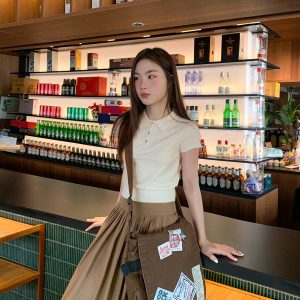 Polo Collar Raglan Sleeve Knitted Short Sleeve T-Shirt for Women - Slim Fit Summer 2025 Essential Top, Casual Chic Style